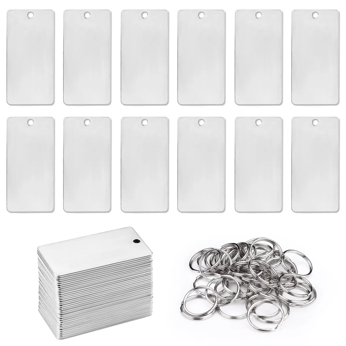 Pack de 35 unidades de piezas en bruto de acero inoxidable para troquelado y grabado, piezas en bruto de llavero de metal DIY con llavero, placas en bruto de perro pulidas y en blanco para