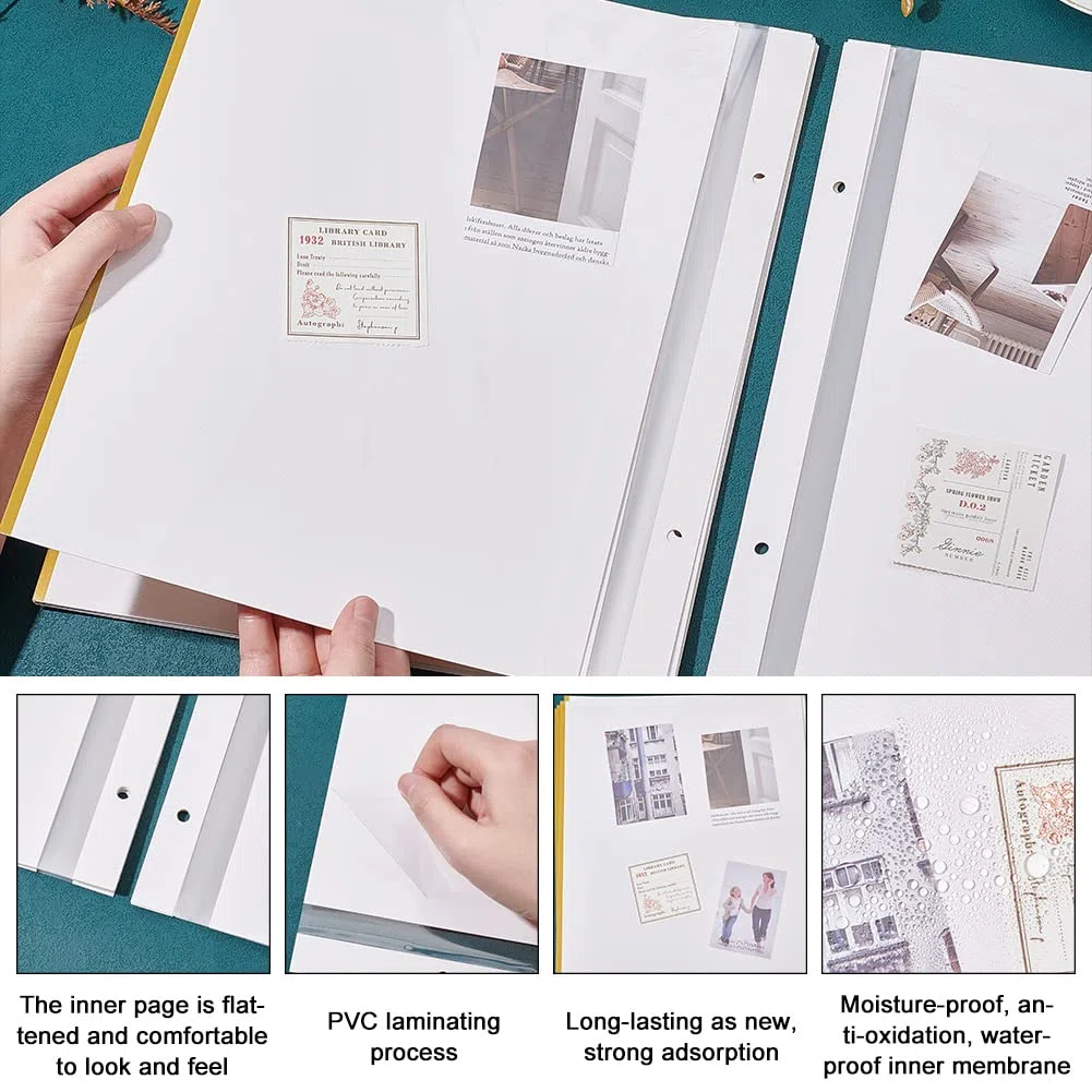 AHANDMAKER 10 hojas de recambio autoadhesivas, álbum de fotos de 12 x 10 pulgadas, página interior autoadhesiva, con dos agujeros, protectores de recambio para álbum de fotos de archivo, regalo de