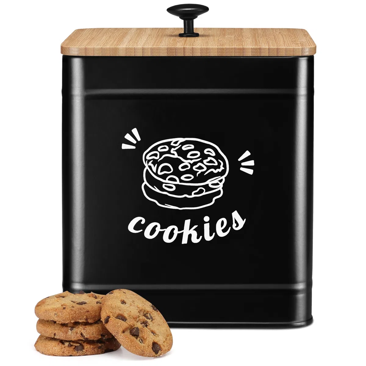 PERFNIQUE Tarro de galletas con tapa hermético, de 3,5 L, con tapa de bambú, bonito contenedor de almacenamiento de alimentos para dulces, galletas, postres