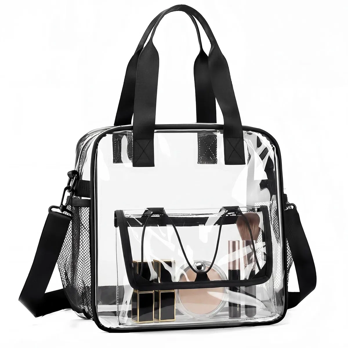 Bolso Transparente Mujer Trabajo PVC Bolso Bandolera Transparente Impermeable Bolso de Mano Transparente para Estadios (30x30x13cm)