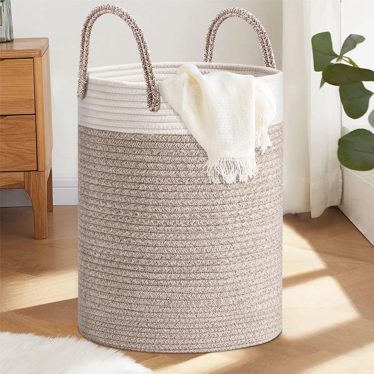 ZLPBAO XXL Cesto Ropa Sucia Trenzado de Algodón con Asa, 40L Cubo Ropa Sucia para Lavadero Habitación Infantil Salon Baño, Decorativas Cesta Para la Ropa Sucia para Almacenamiento