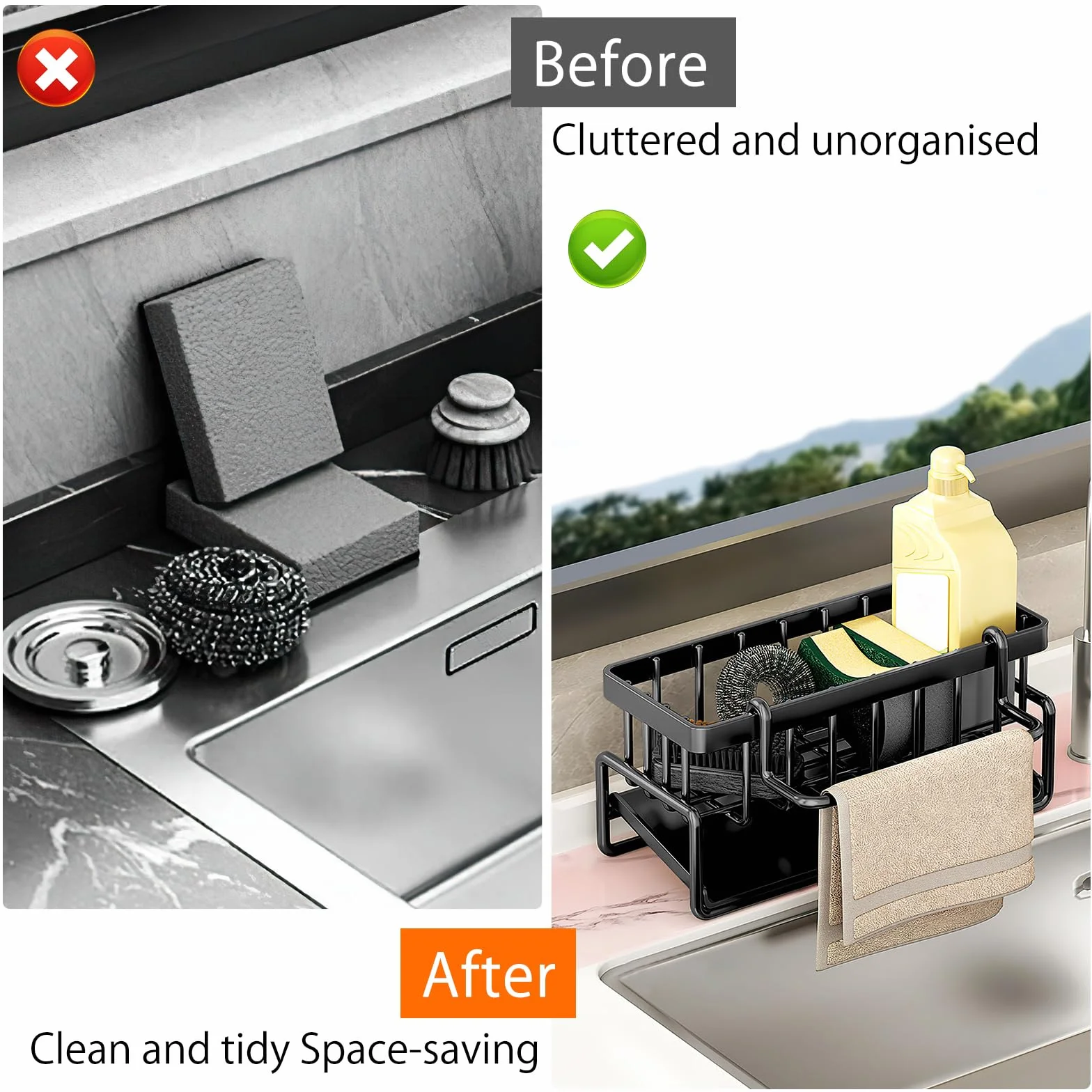 HENGBIRD Acero Inoxidable Porta estropajos Fregadero Desagüe Automático para Guarda estropajos Fregadero Soporte Estropajo fregaderos, Accesorios de Cocina.