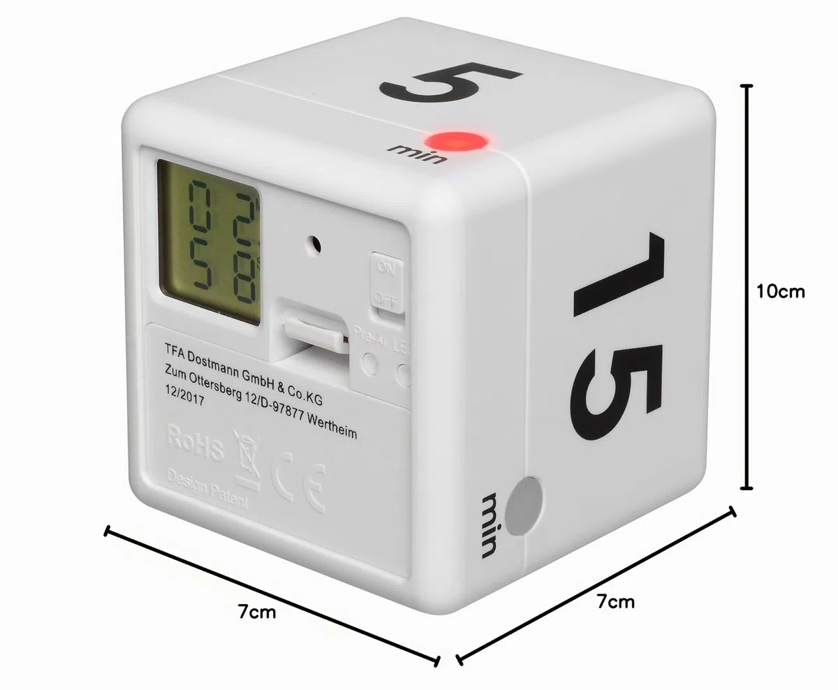 TFA Dostmann Digital Cubo. Temporizador, plástico, Blanco, 6 x 6 x 6 cm