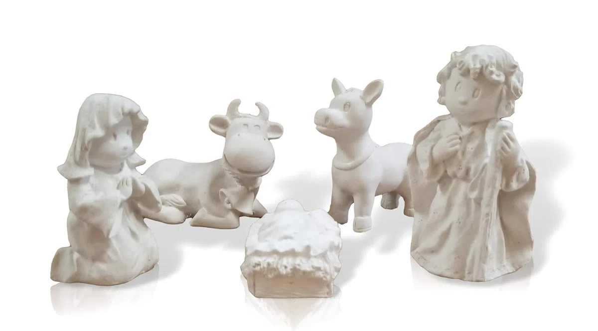 FUNNY CUP Nacimiento de escayola para Pintar Manualidades. 5 Piezas de Altura máxima 8 cm. Belén. Decoración del hogar