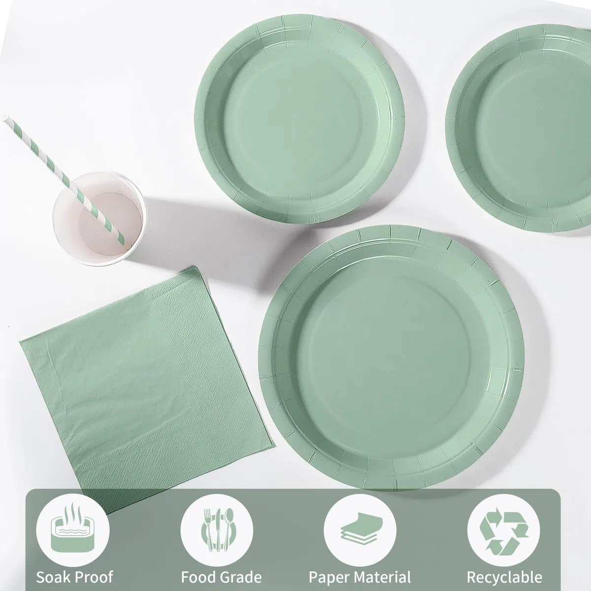 121 Piezas Verde Hierba Vajilla Fiesta Cumpleaños, Platos y Vaso Cumpleaños Infantil, Set de Party Decoración Platos Servilletas para Navidad, Barbacoas, Fiestas -24 Invitado
