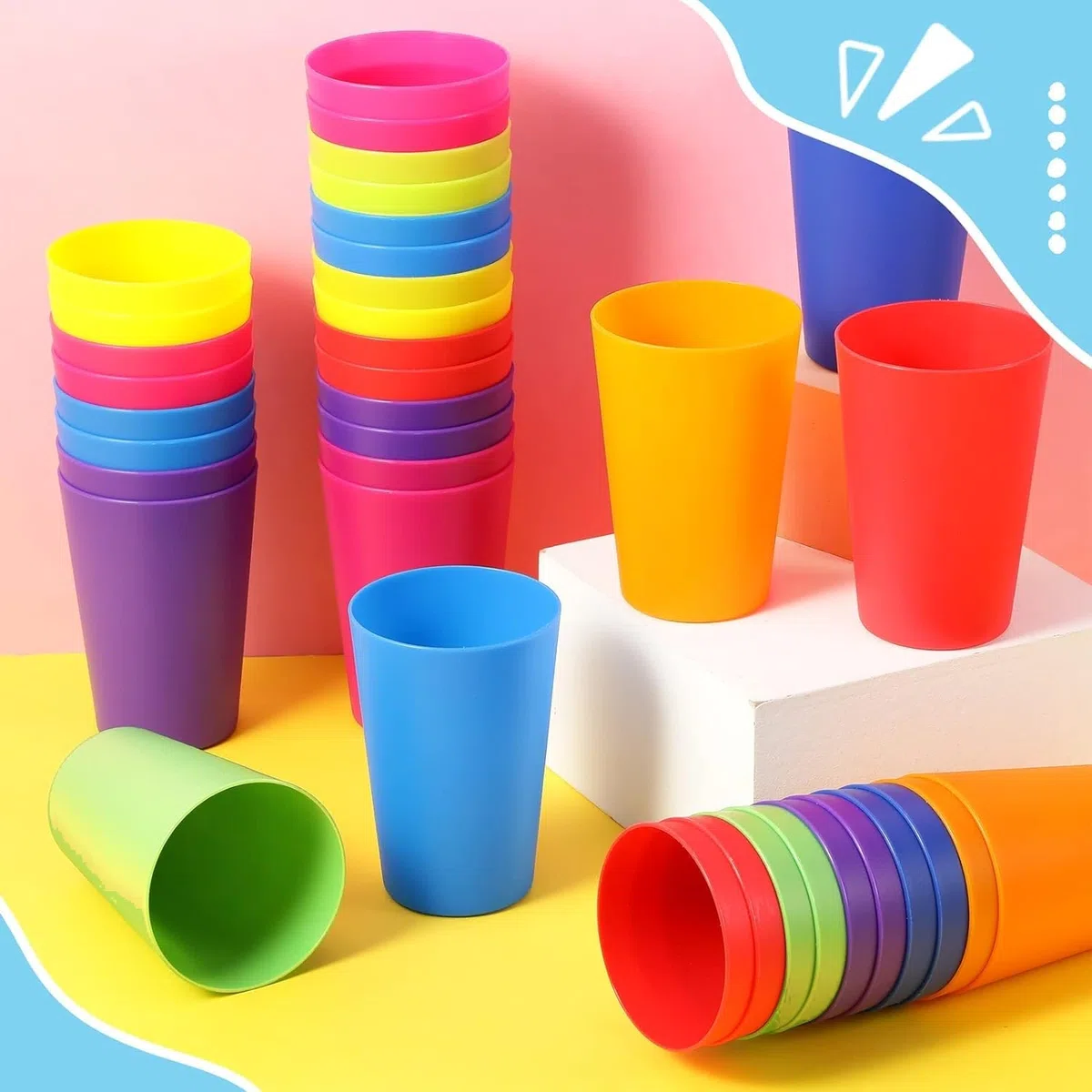 KAHEIGN 36 Piezas Vasos de Plástico Reutilizables, 250ml Vasos de Plástico para Niños Vasos Duraderos para Cocina Exterior Fiestas Picnics Barbacoa Viajes (6 Colores Brillantes)