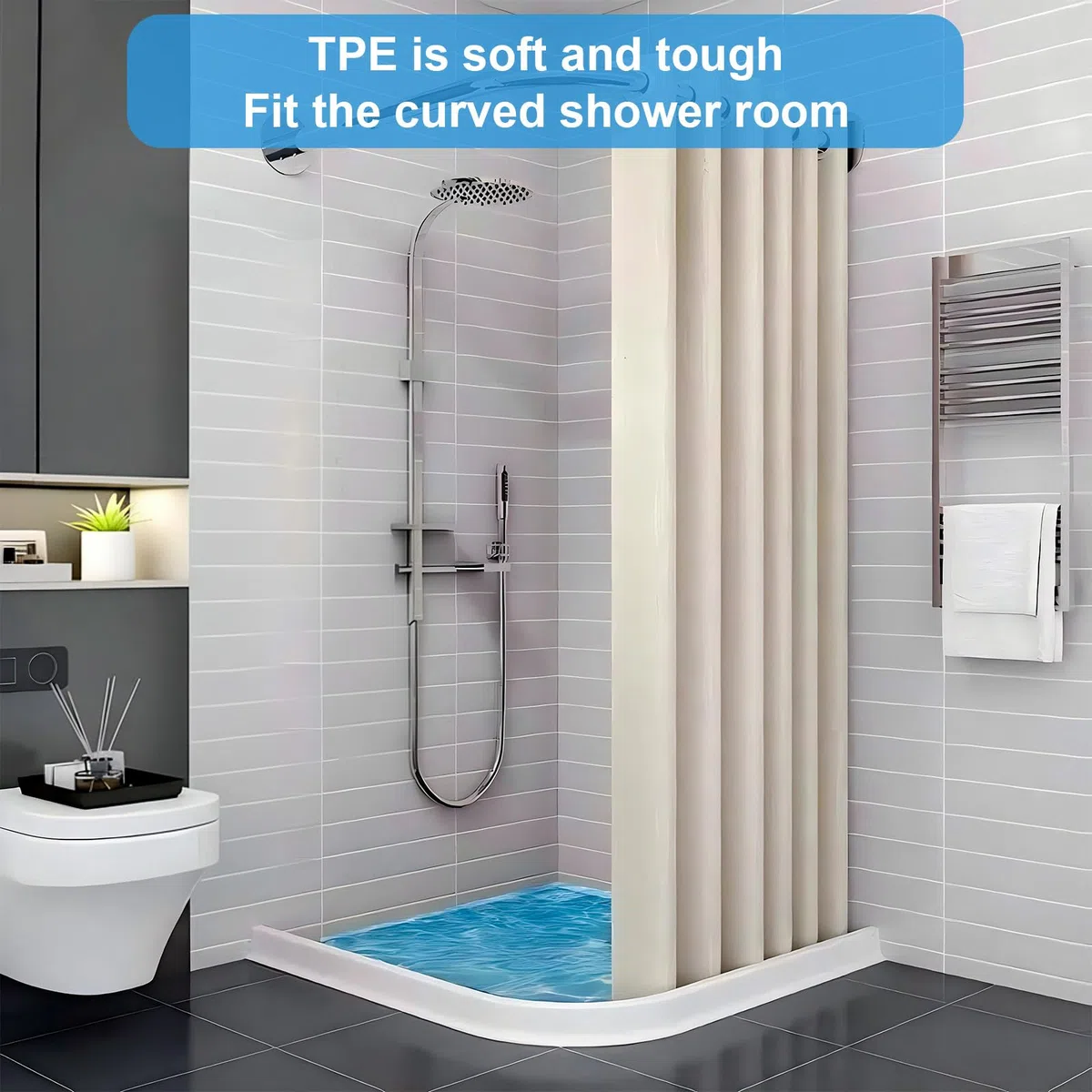2M Barrera Agua Ducha, Barrera de Agua para Ducha Flexible y Cortable, Borde Plato Ducha Autoadhesivo, Perfil Silicona Duchapara Cocina Baño Separación en Seco y Húmedo (Blanco)