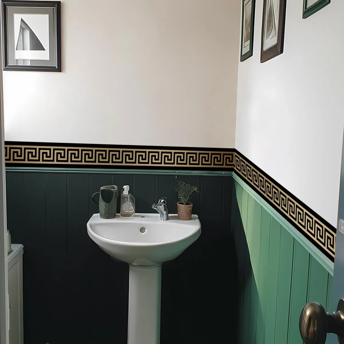 Funlife 1 rollo de papel pintado de PVC, cenefa de papel pintado, tatuaje de pared en estilo griego, cenefa de pared, lámina adhesiva para baño, espejo cocina, azulejos, 10x200 cm, dorado