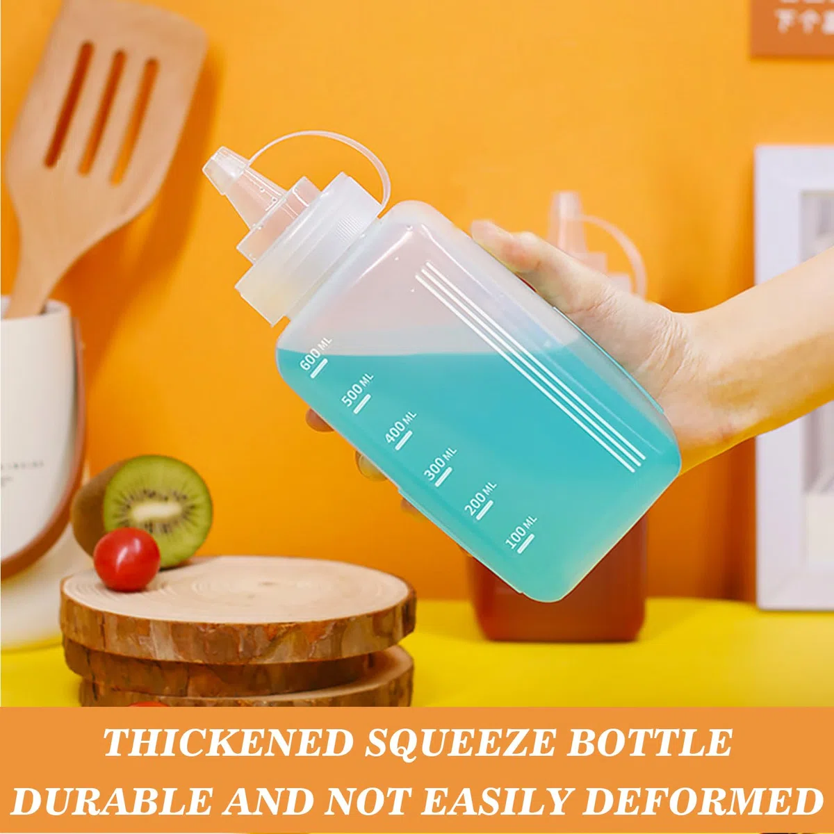 4 Piezas Squeeze Bottle de 600ML Condimento de Plástico Botella Exprimible con Embudo y Cepillo de Taza Dispensador de Salsas Ninguna Fuga para Condimentos Salsa Tomate Mostaza Mayonesa Salsa