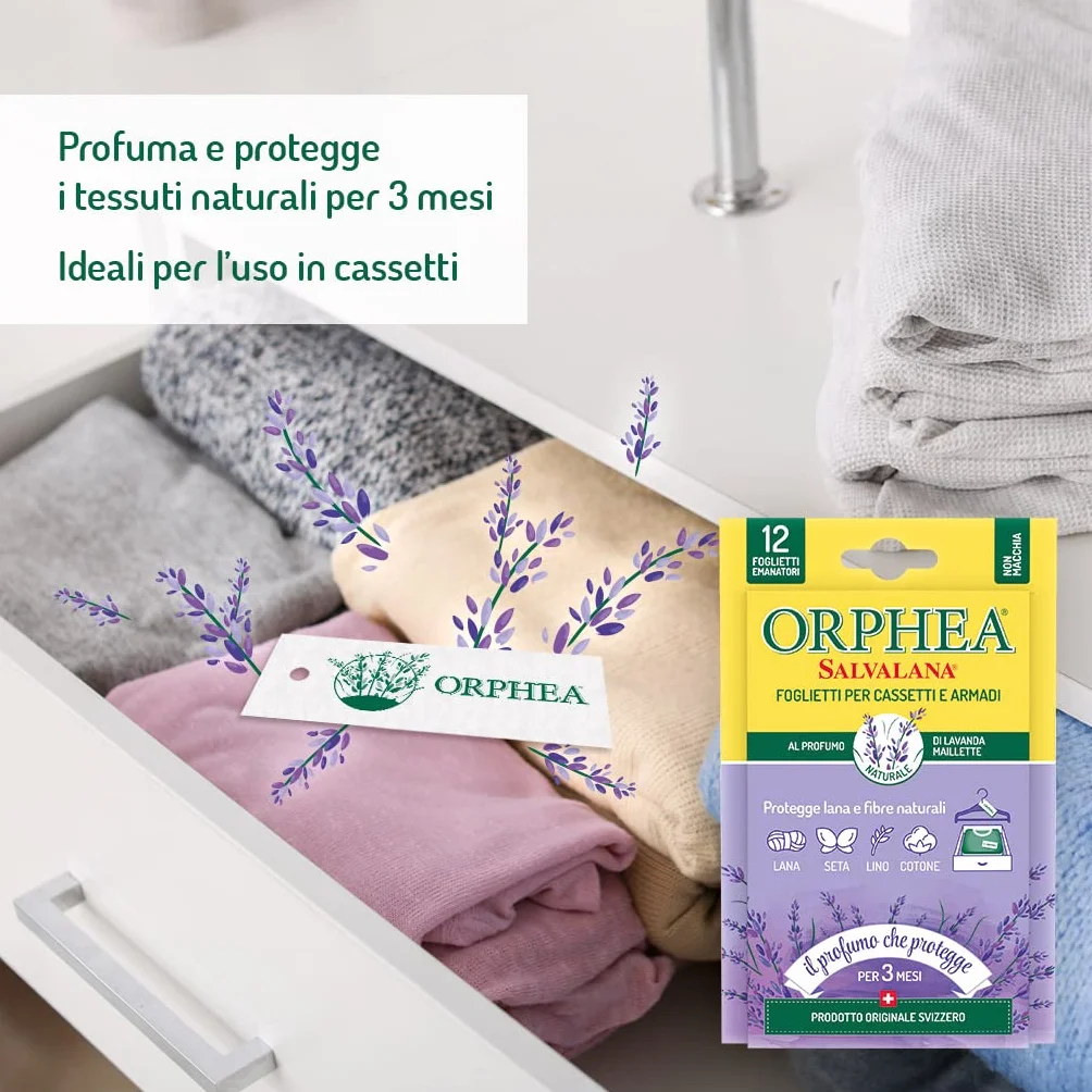 ORPHEA Salvalana - Juego de 3 Hojas para cajones y armarios - Protege la Lana y la Ropa - Perfume de Lavanda - 3 Unidades, 118933