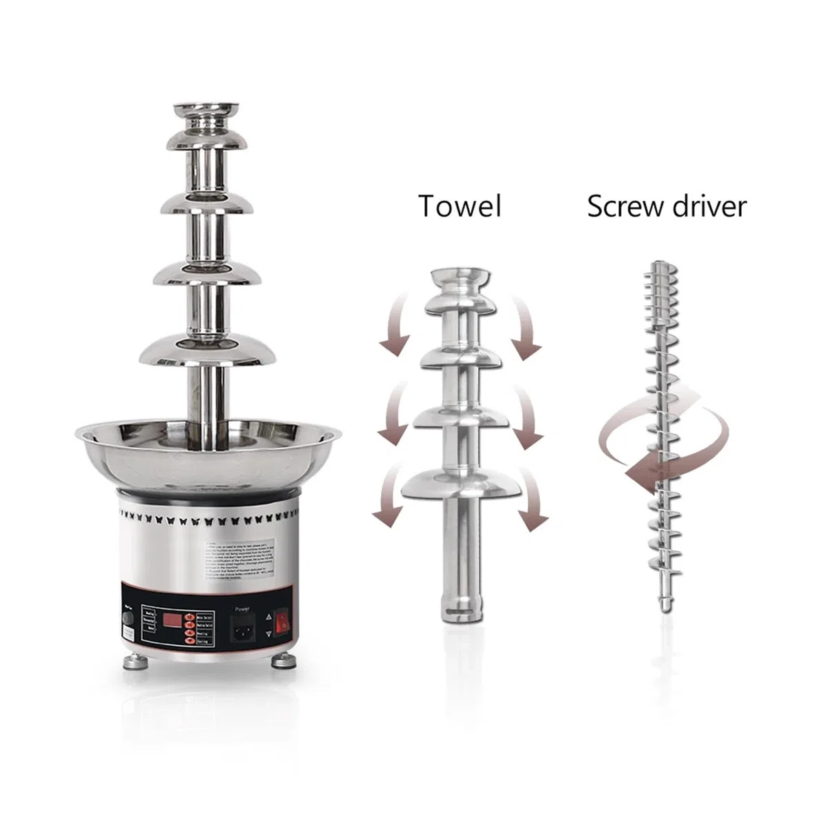 Fuente de chocolate acero inoxidable, máquina cascada con función derretimiento y calentamiento, 4/5/6/7 niveles, uso comercial,De larga duración(5 tiers 110V)