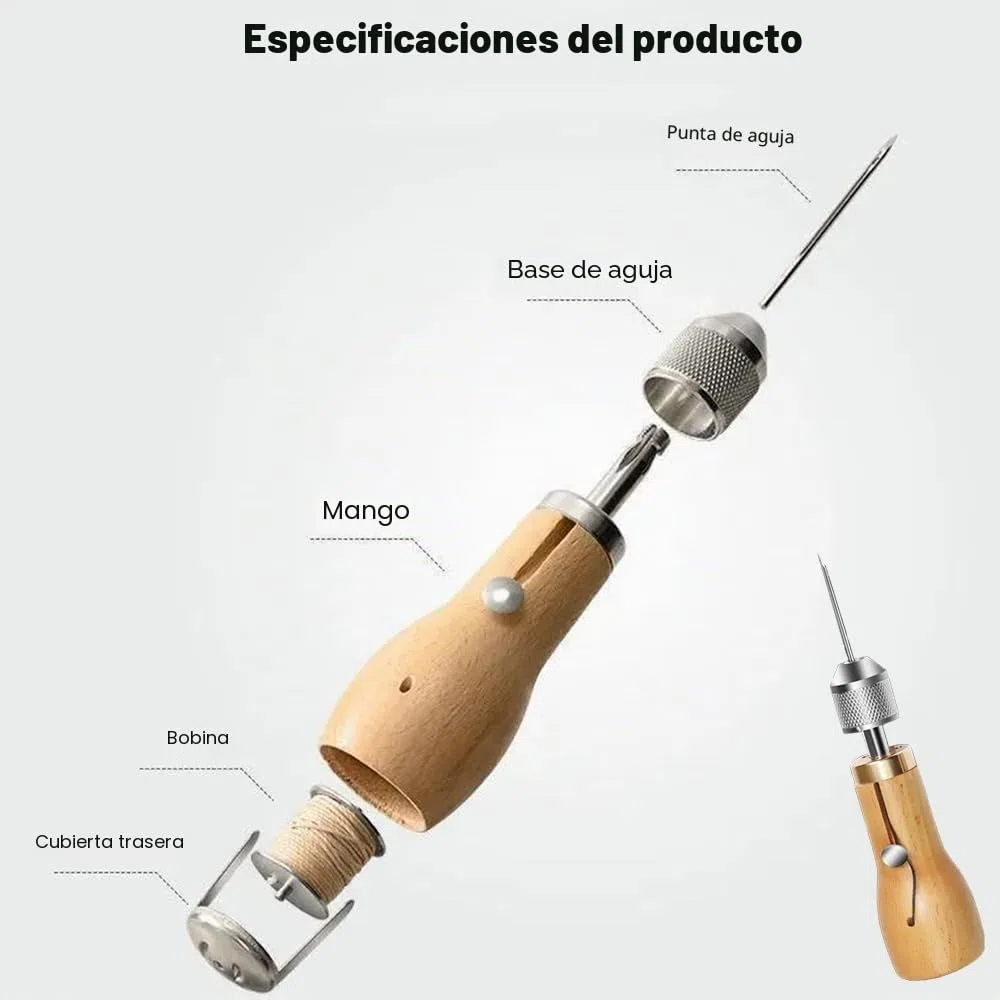 Mocrop Kit Costura de Cuero de 34 Piezas con Agujas de Coser a Mano de 16 piezas, Juego de Costura de Cuero Multifuncional de Bricolaje para Coser Lienzo de Cuero