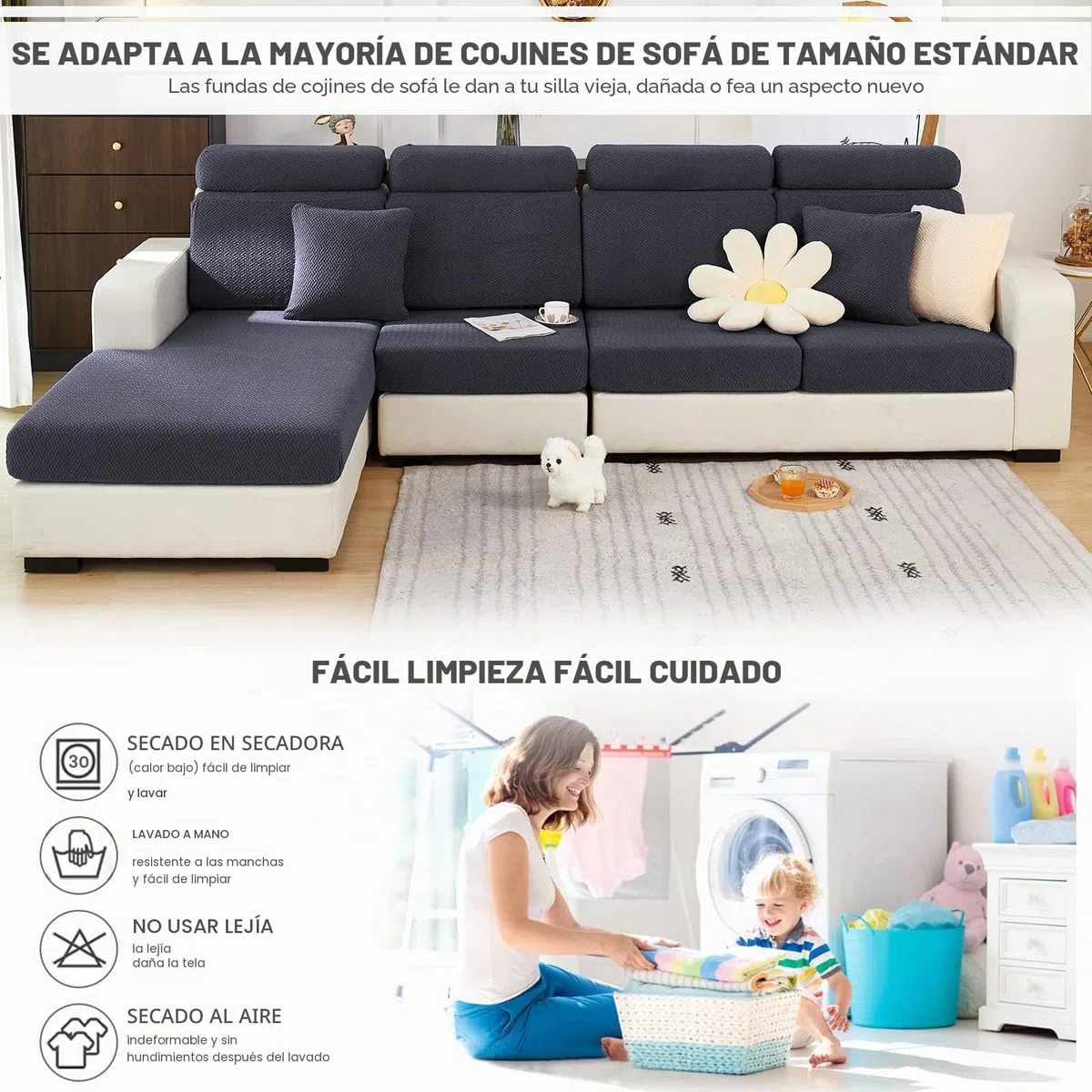 ShowyLive Fundas de Cojín Ajustables para Sofá 2 Plazas Protector de Cojín de Asiento de Tela de Poliéster de Alta Elasticidad (1 Articulo, Tejido Gris Oscuro)