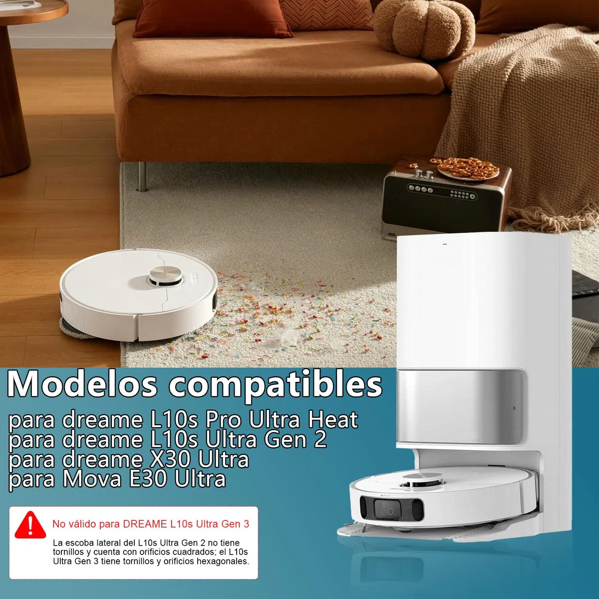 17 Piezas de Accesorios para Dreame L10s Ultra Gen 2, L10s Pro Ultra Heat, para Mova E30 Ultra Aspirador, 1 Cepillo Principal, 4 Toallas, 4 Filtros, 4 Bolsas de Polvo, 4 Cepillos Laterales