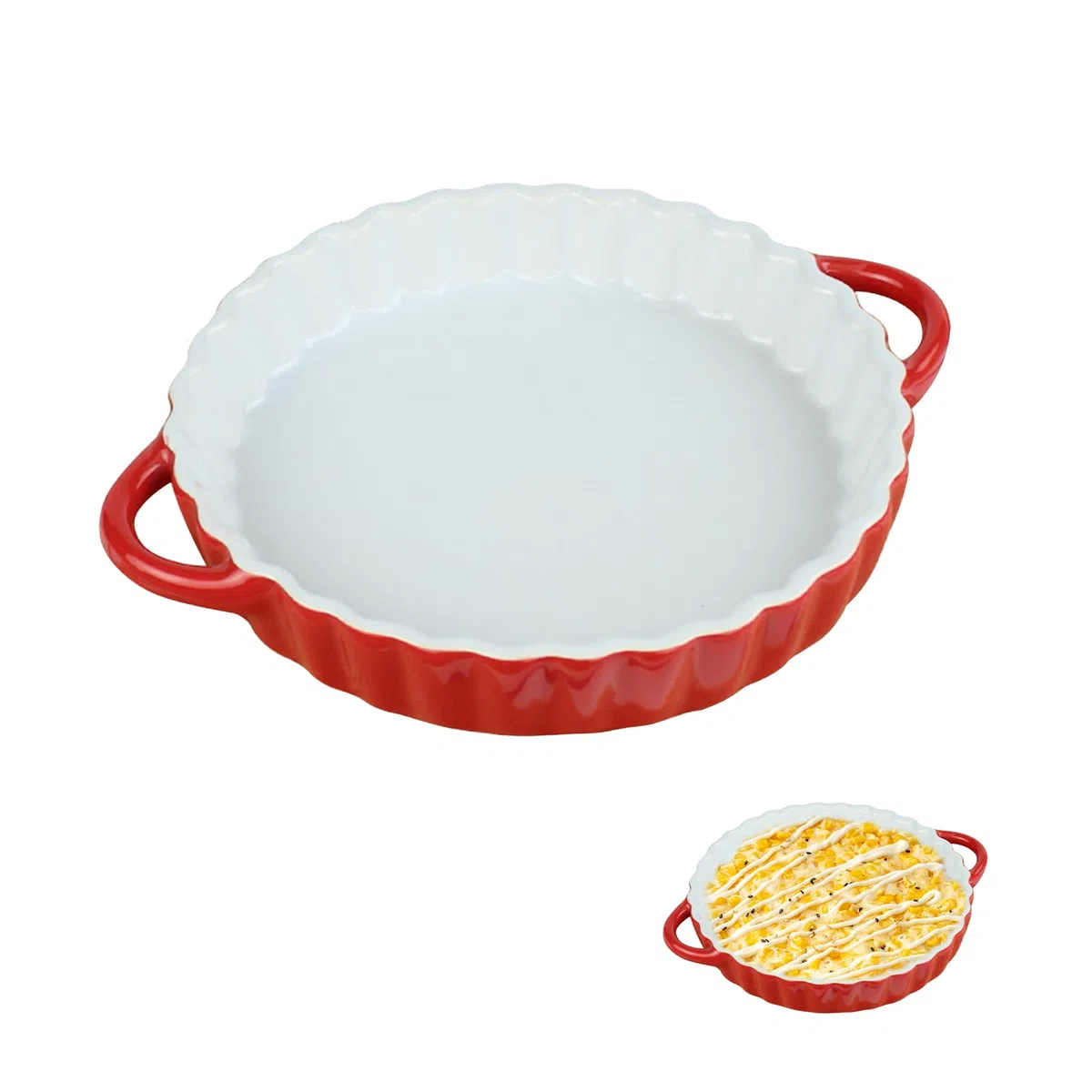 Molde de Cerámica para Tarta,Molde para tartas de porcelana,con asas,redondo,ideal para Pasteles Quiches Y Tartas,Apto para Microondas Lavavajillas Y Horno(26 x 20 x 4 cm)