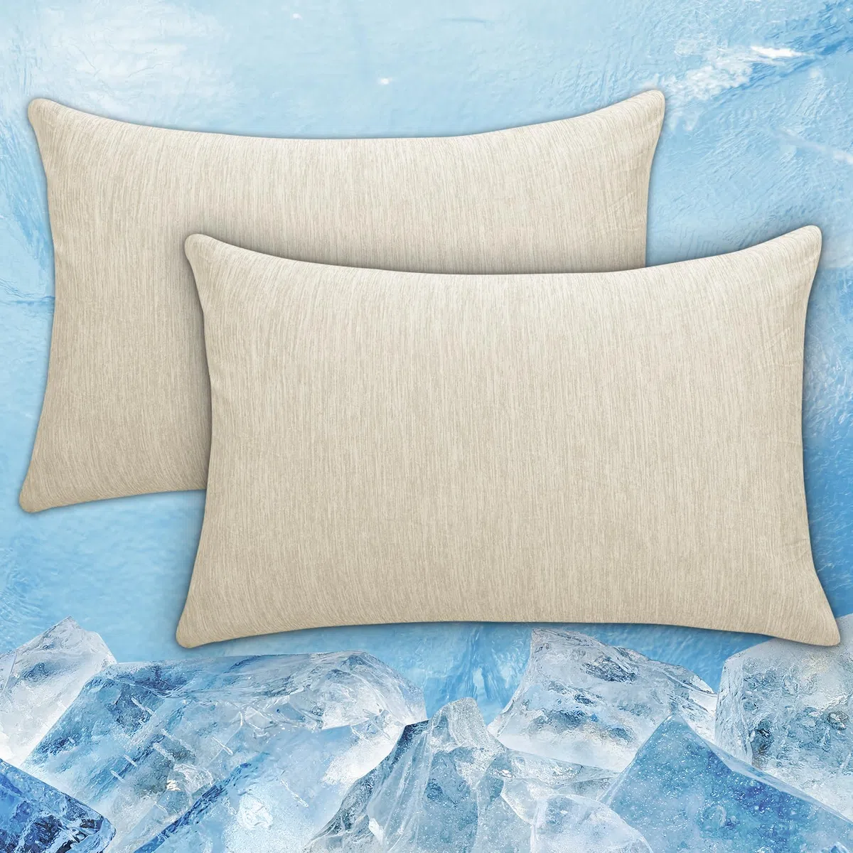 Funda de Almohada Reversible Refrescante con Cremallera, Q-MAX 0,45 Protección Almohada Sudores Nocturnos y Sofocos, Pack de 2, Beige, 50x90cm