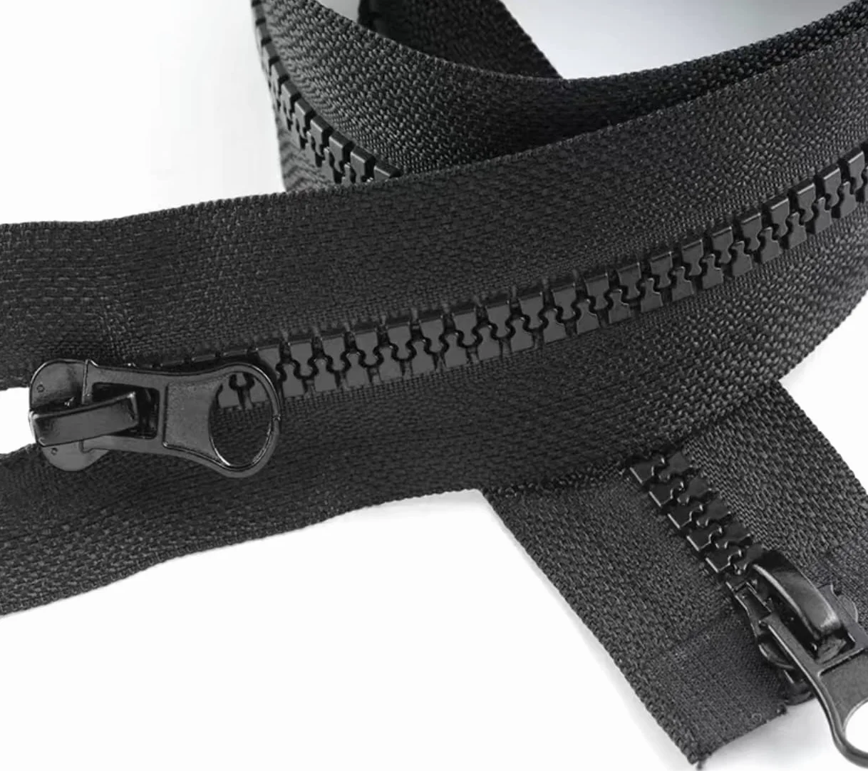 2 cremalleras de plástico de doble apertura, disponibles en diferentes tamaños, malla 5 #, cremallera para la costura, cremallera inyectada, (negro, 2 unidades-70 cm)