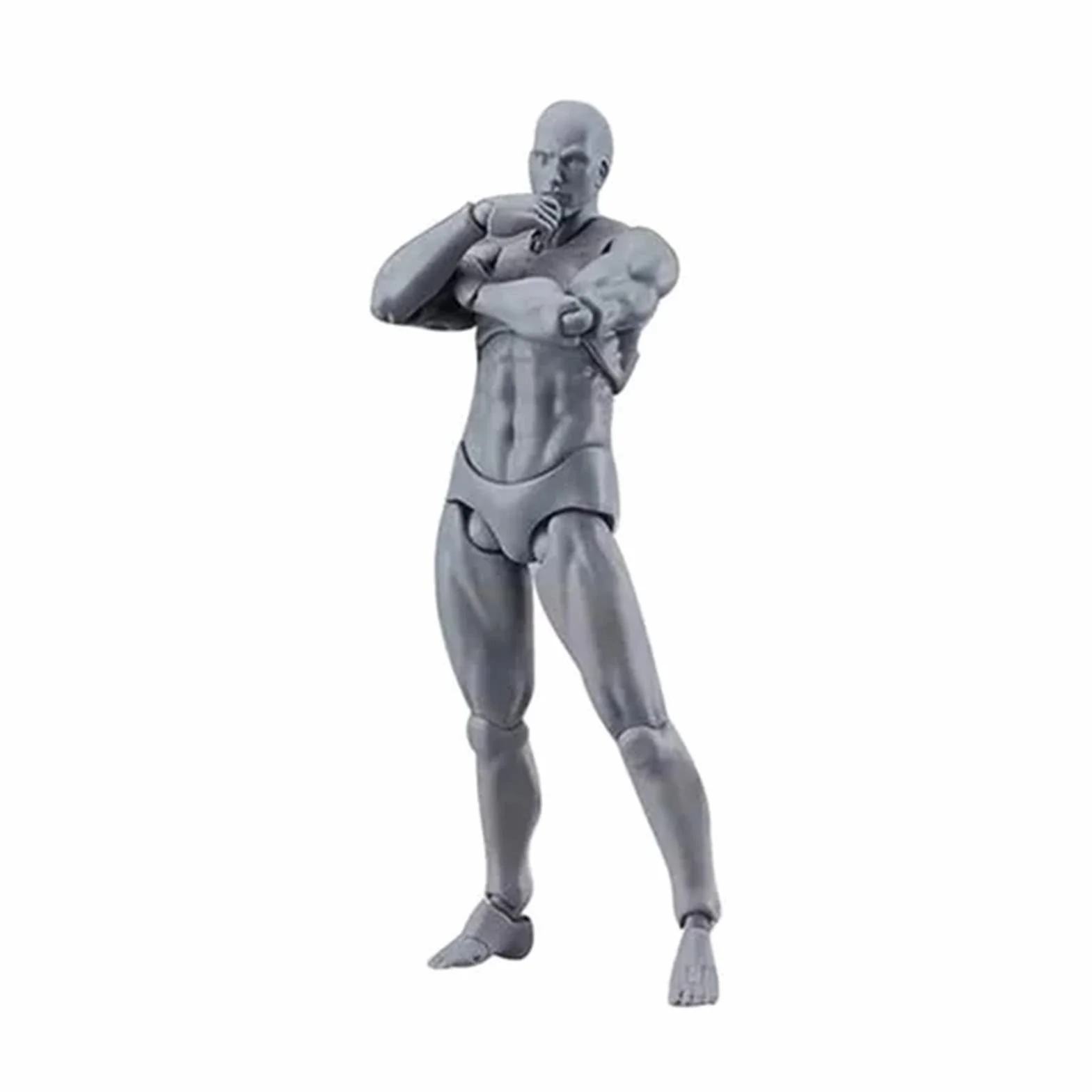 Figura de acción, cuerpo con poses personalizables, maniquí móvil de PVC para dibujo con soporte para decoración de escritorio, pintura, utilería para fotografía (gris, masculino)
