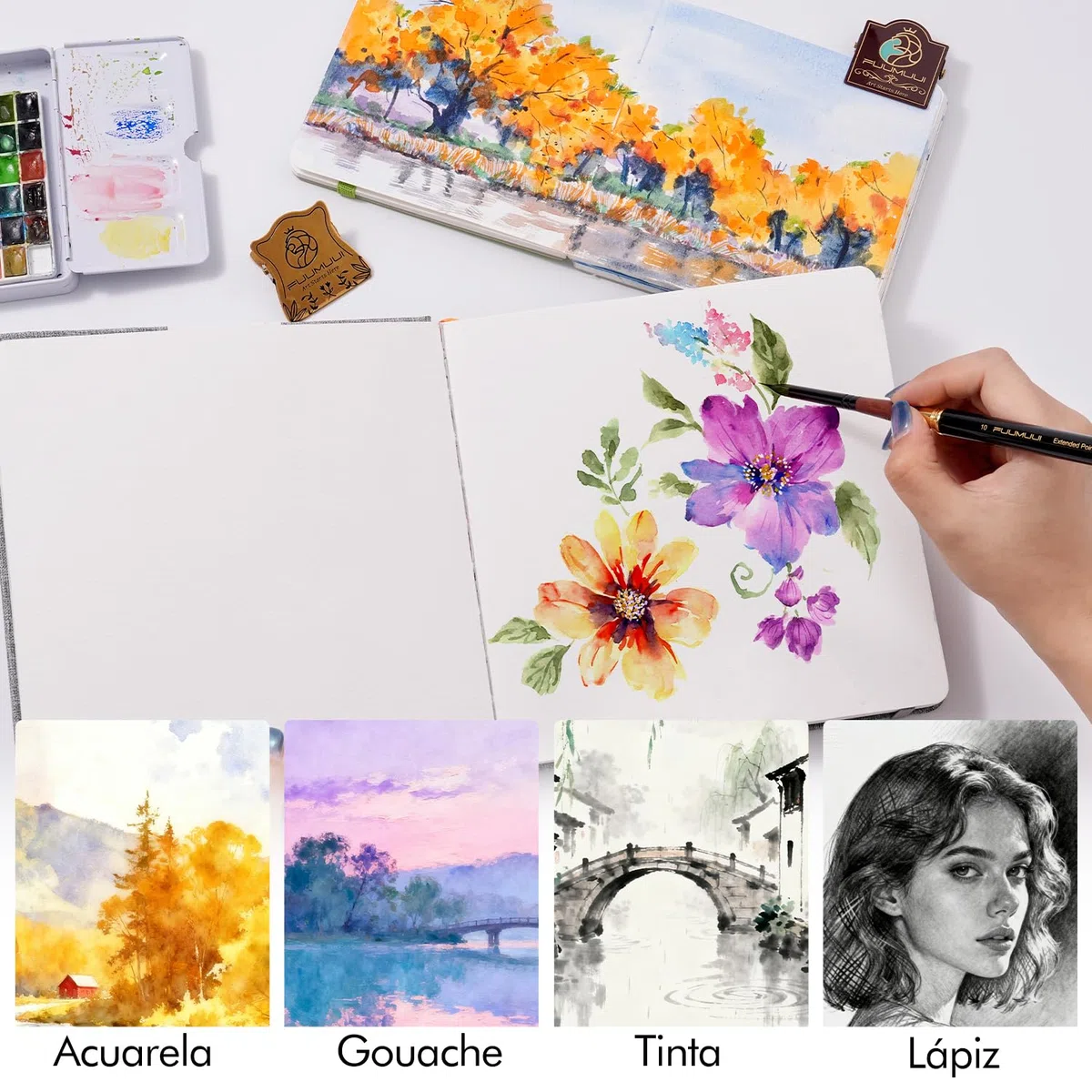 Cuaderno de Acuarela 19 x 19 cm, 100% Algodón, 300 g/m², Sin Ácidos, Prensado en Frío, 30 hojas, Tapa Dura, ideal para Viaje, Urban Sketching, Artistas y Principiantes | Watercolor Sketchbook