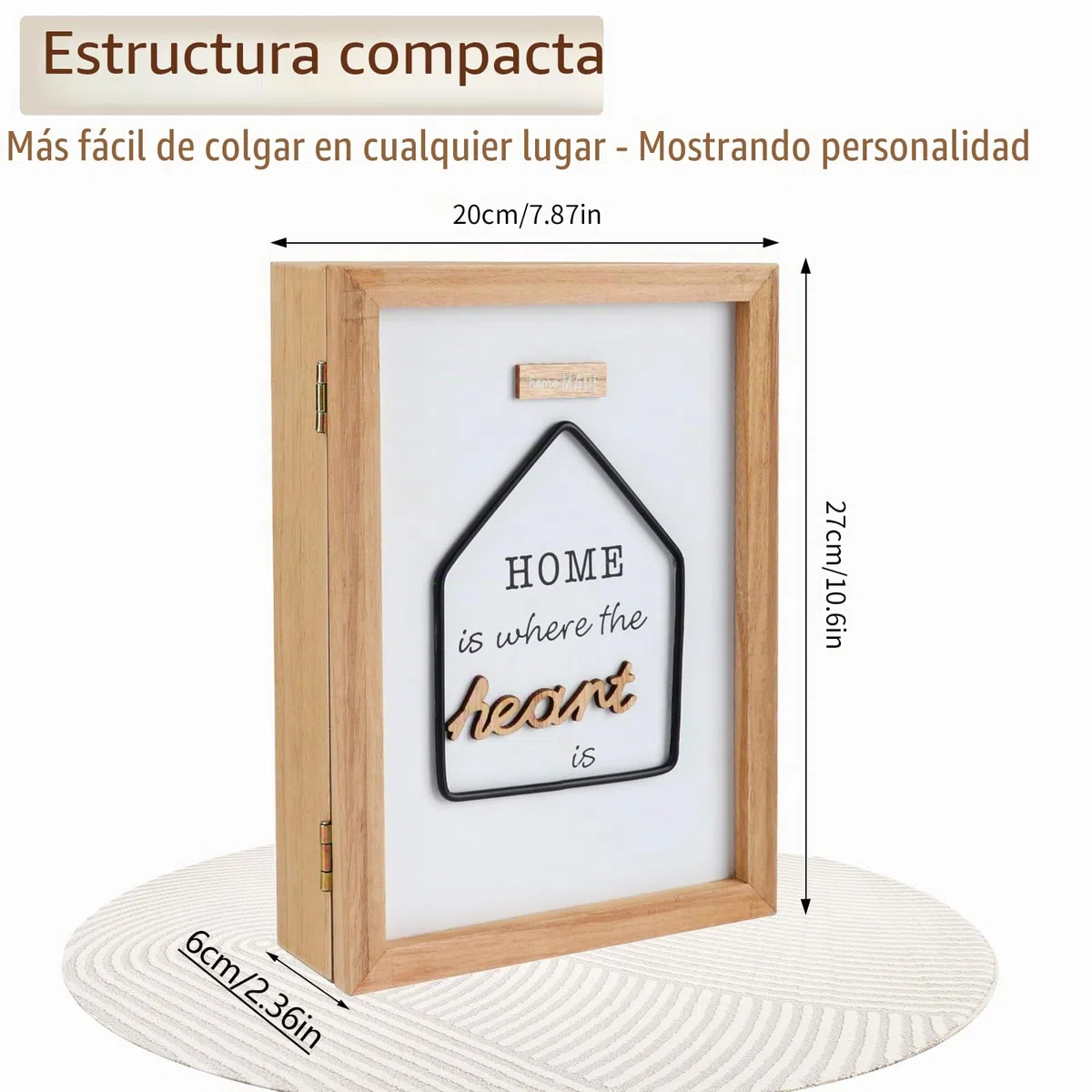 Caja Llavero de Pared Tipo Armario de Madera para Llaves con 6 Ganchos Estilo Nórdico - 27x20x6.5cm