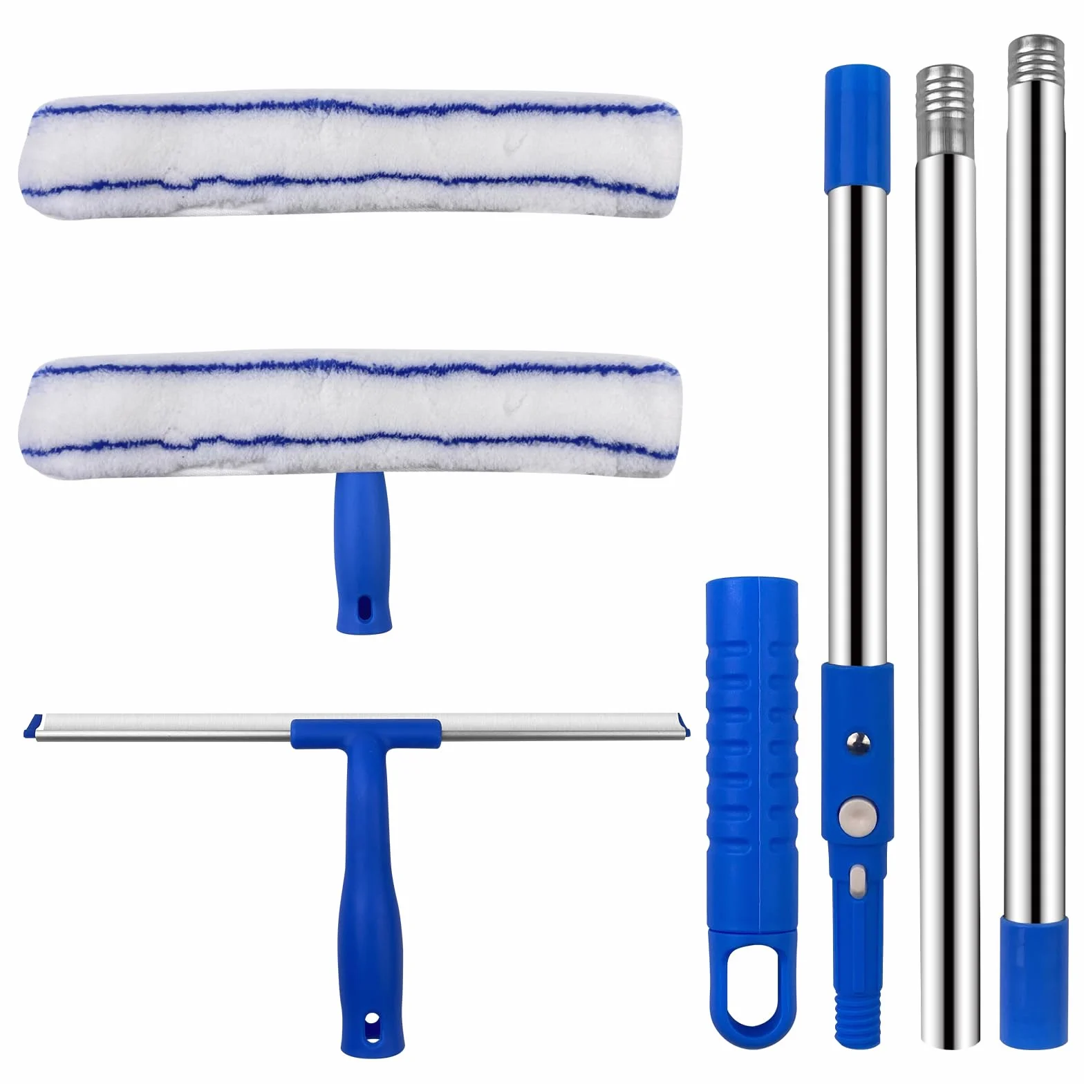 Newpop 2 En 1 Rasqueta Limpiacristales Telescopico Kit, Escobilla de Goma para Suelo, Escoba de Agua,120cm Palo Limpiacristales Extensible, Limpiador de Ventanas, Silicona Limpieza Cristales