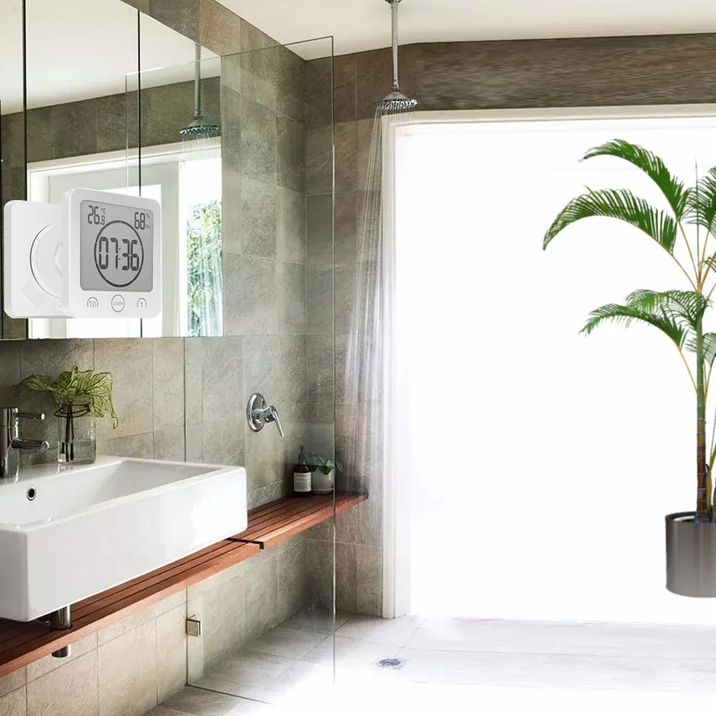 Reloj de baño Digital con Ventosa de Pared Impermeable, Pantalla Grande, Temporizador de Ducha, con Alarma, termómetro de Temperatura, higrómetro, Temporizador de Cuenta Regresiva