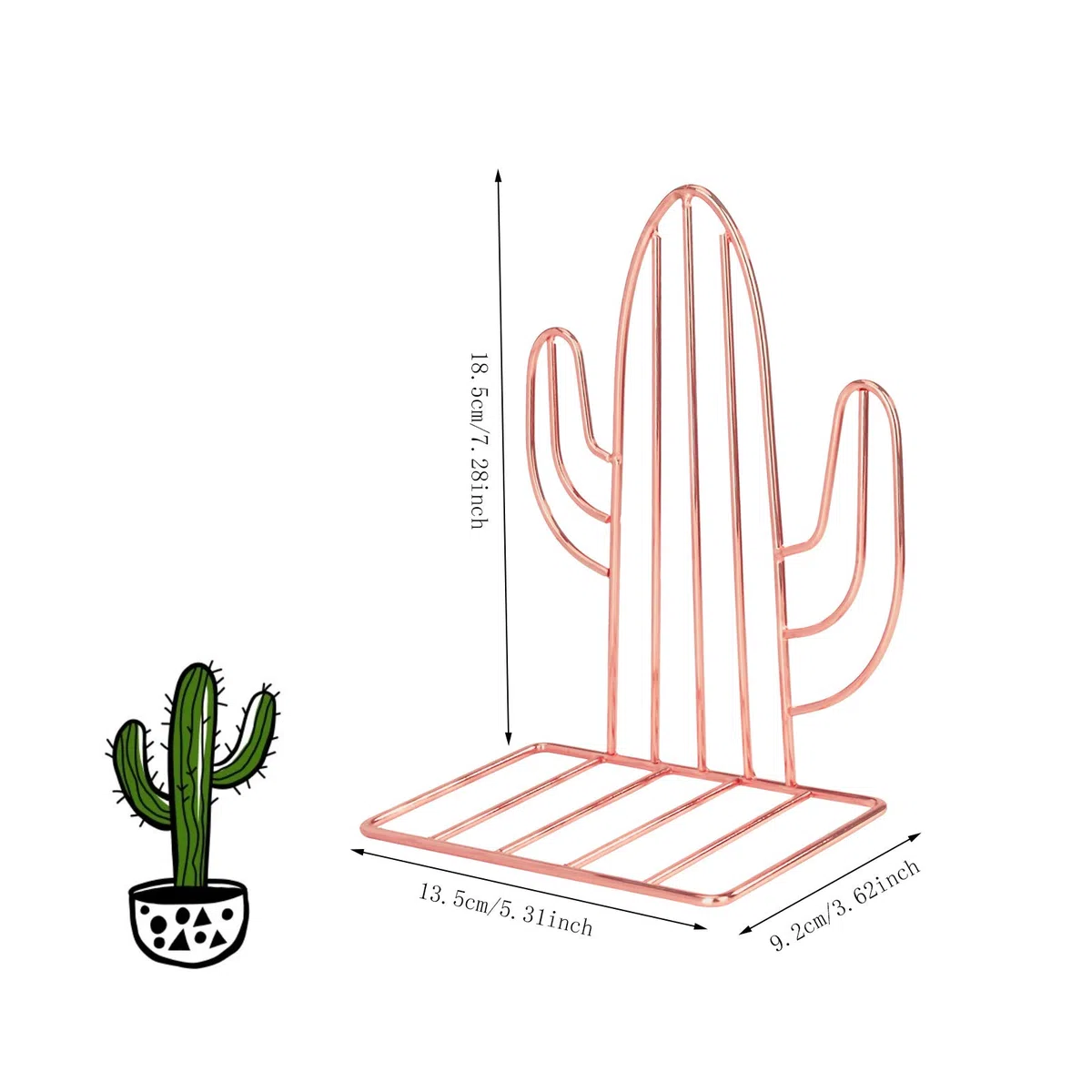 Sujetalibros de Metal, Cactus Sujeta Libros Tapón Antideslizante Soporte Hierro Sujetalibros para Organizar Libros Revistas para Escritorio, Oficina, Decoración del Hogar 2 PCS (Oro Rosa)