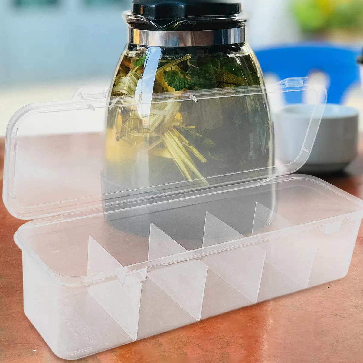 Caja Organizadora para Bolsitas de Té y Azúcar Tapa Resistente a Golpes Compartimentos Múltiples Organizador de Almacenamiento para Cocina y Cafetería Estuche Práctico para