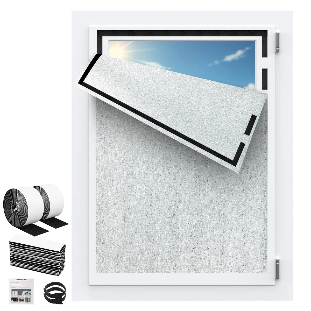 Estores Opacos sin Taladrar 100x150CM, Blackout 100% Oscurecer Ventanas Cortinas con Velcro, para Ventanas Cortable Estor Opaco sin Agujeros Portátiles para Protección Solar Interior, Viajes-Beige