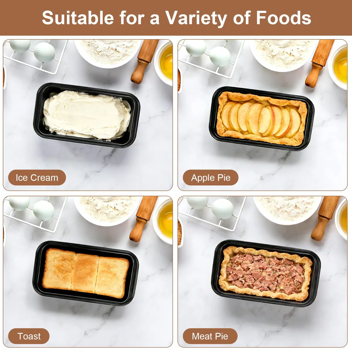 Molde de pan de 2 libras para hornear, paquete de 2 moldes antiadherentes para pan con 2 forros reutilizables, 2 latas de pan para hornear, hacer masa madre de pastel de carne, para horno y