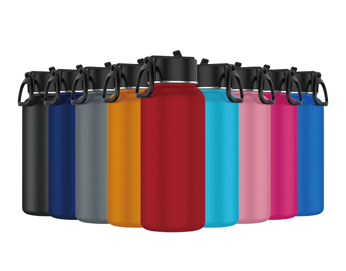 Mi Ko Mi Ka Botella de Agua de Acero Inoxidable - Botella Térmica Reutilizable Deportiva | Sin BPA | Mantiene Frio y Calor | Termo y Hermética - A Prueba de Fugas (1 Litro, Rojo)