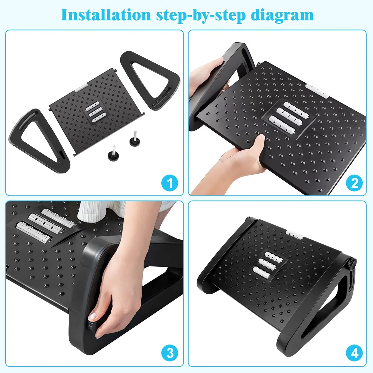 VFANDV Reposapies de Oficina, Reposa pies Reposa pies Reposapies Escritorio Reposapiés Ajustable en 6 Niveles, Reposapiés Ergonómico para Oficina, Hogar, Viajes, Negro