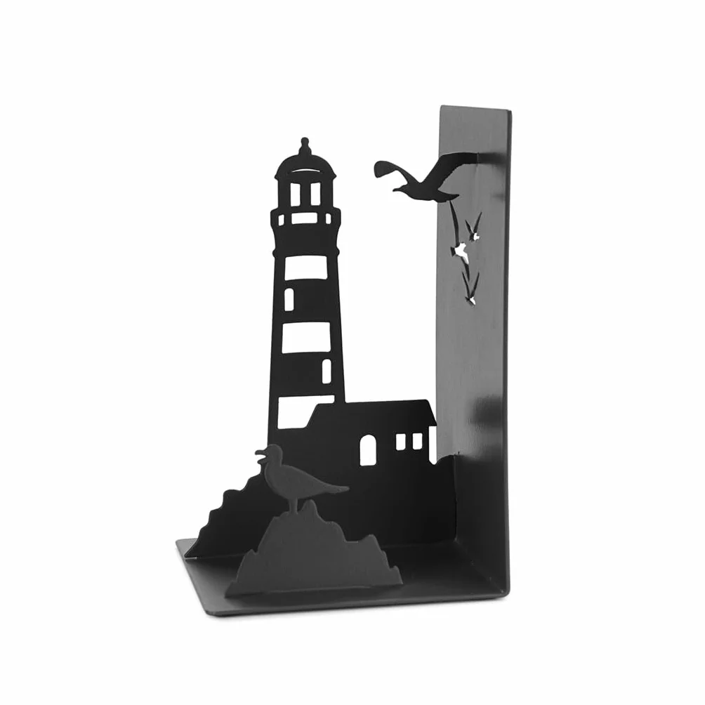 Balvi Sujetalibros Lighthouse Color Negro Clásica Vista de la Costa: Faro y gaviotas Metal