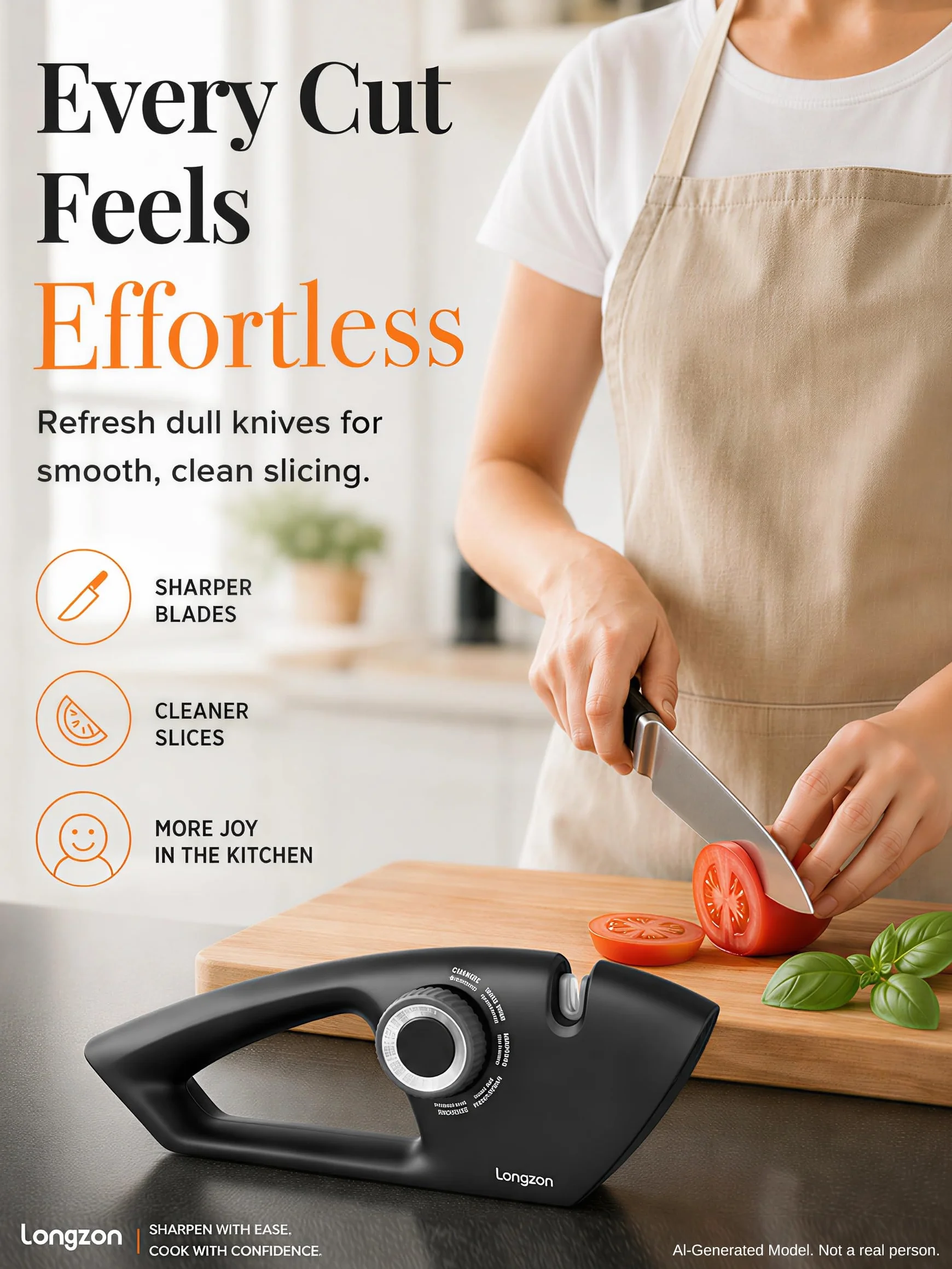 Longzon Afilador de Cuchillos Profesional 5 en 1 - Manual para Cocina, Knife Sharpener