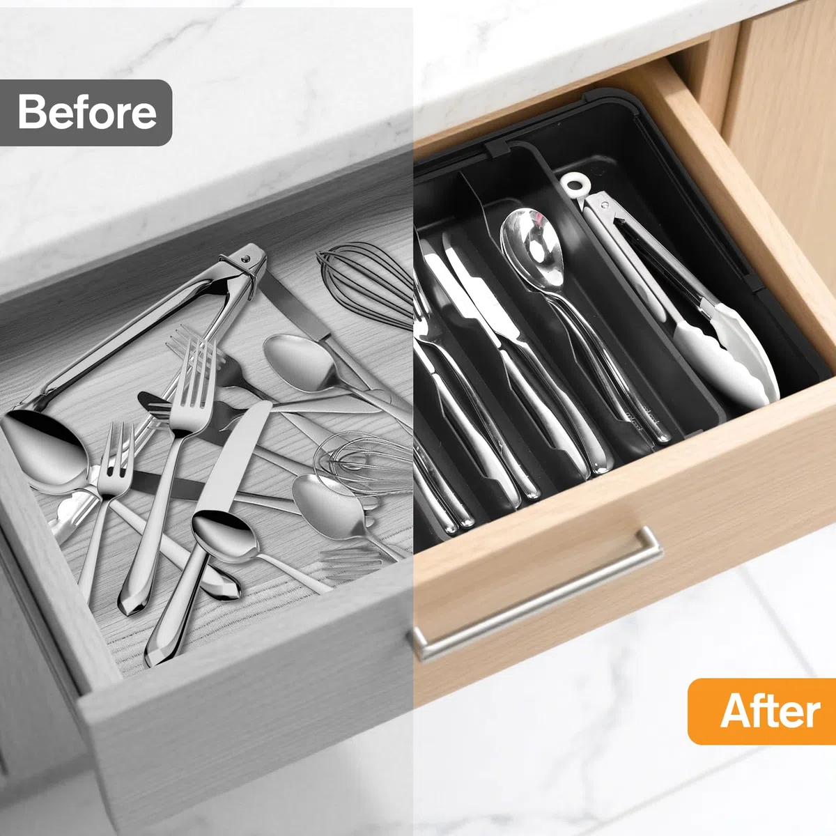 Euqvunn Cuberteros para Cajon Cocina Multidireccional Expandible, Organizador Cubiertos con 4-7 Compartimentos, Ideal para Almacenar Utensilios y Herramientas de Cocina en el Cajón