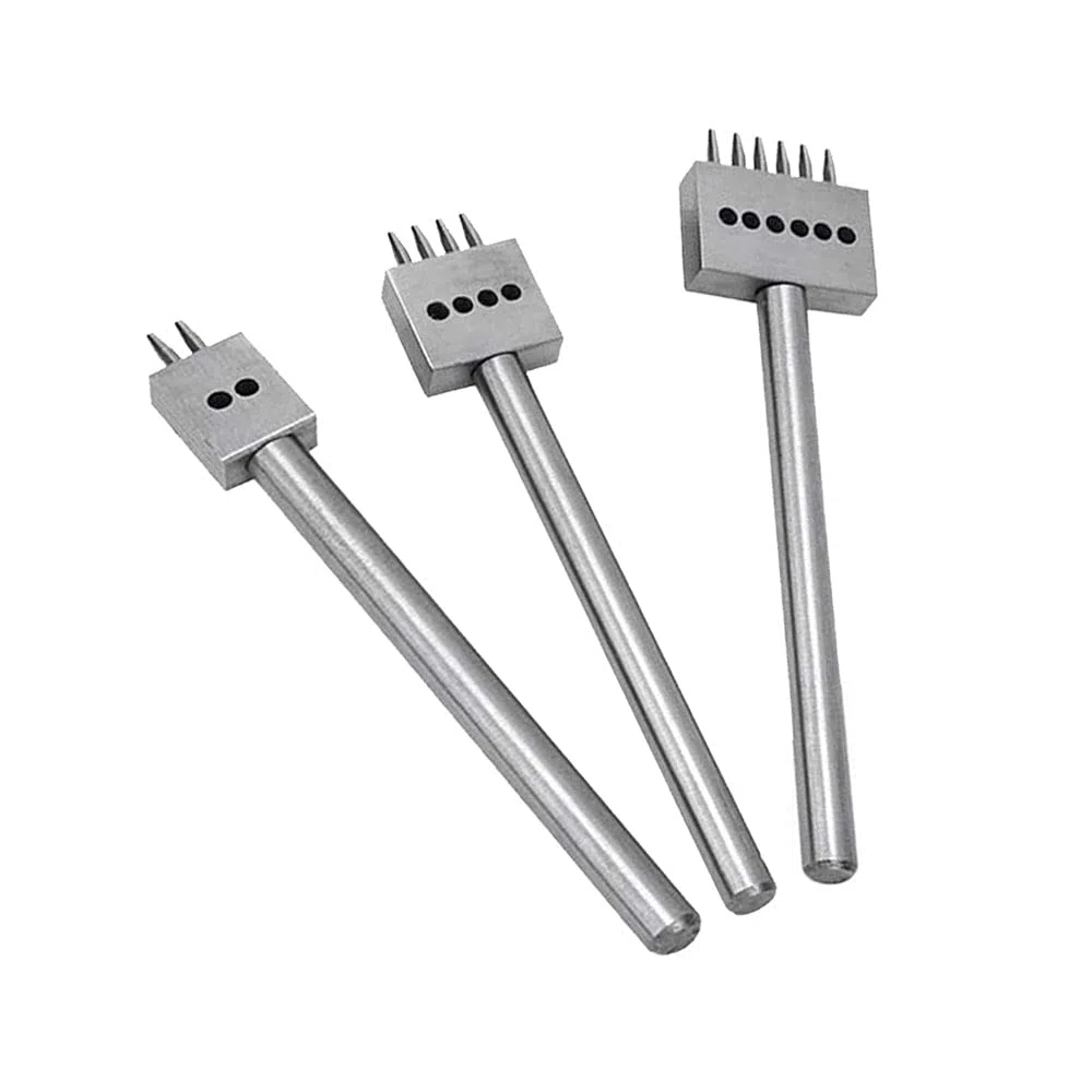 3 Piezas Row Hole Puncher Cuero Herramientas Prong Steel Leather Craft Tool Juego de Herramientas de Punzón Espaciado de 5 mm Tenedores DIY Herramientas Perforadora Cuero para Coser Cuero