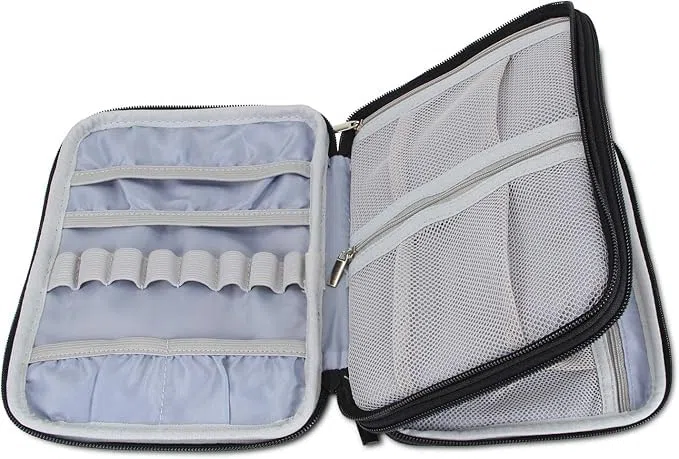 Damero Crochet Hook Case, Bolsa de Viaje Organizador para Ganchillos Swing, Ganchos de Aluminio, Agujas y Accesorios, Punto Gris