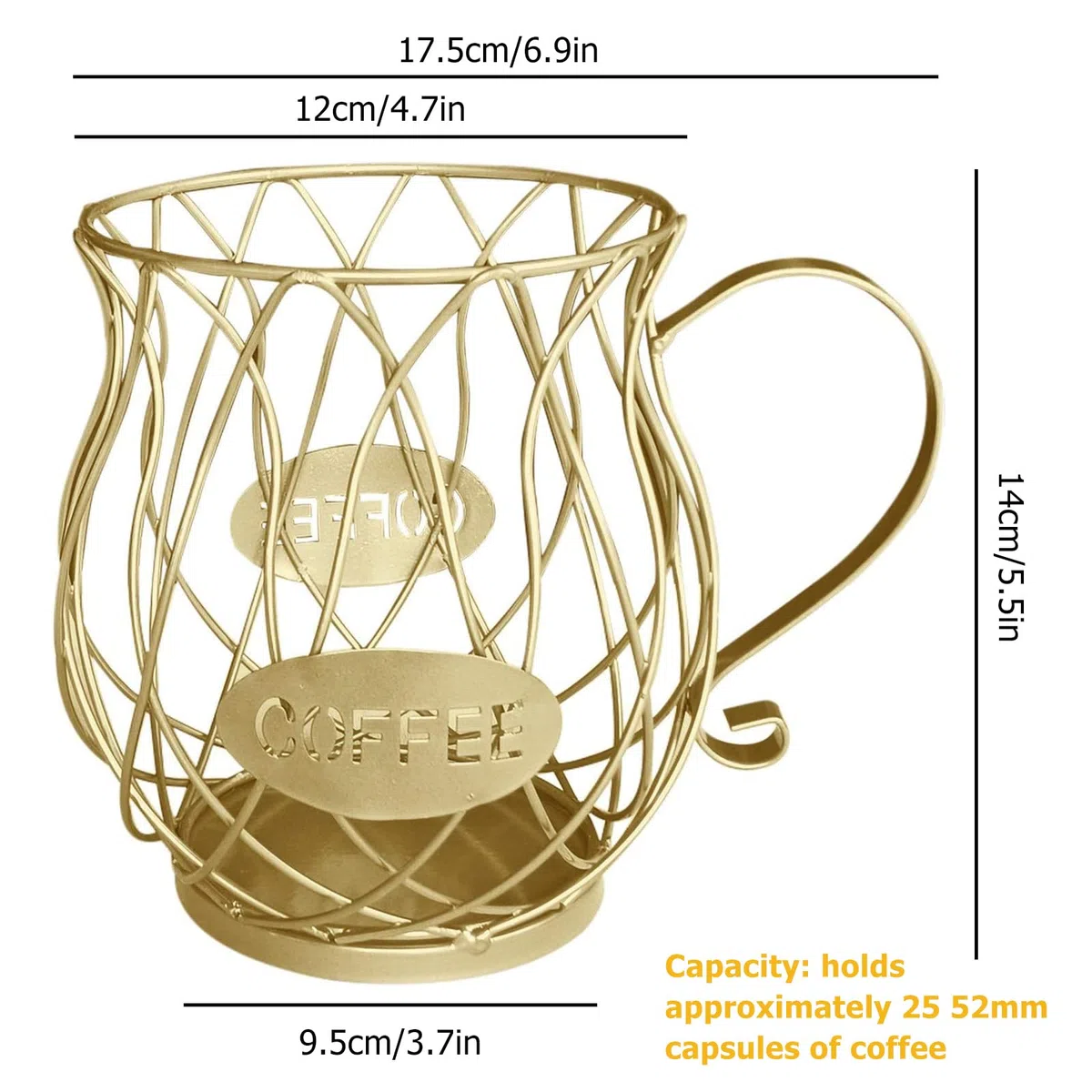 Canasta de Almacenamiento de Café, Cesta Almacenamiento Cápsulas Café, Cesta de Cápsulas de Café, Cesta Almacenamiento para Cápsulas Café, para Cafeterías, Caseras, Hotel, Oficina (Oro)