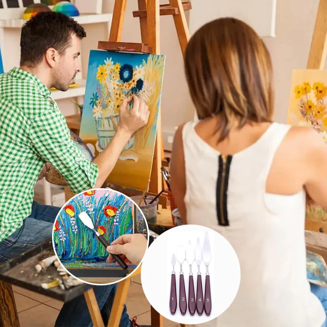 Set de Artículos para Pintura,5 Piezas Cuchillos de Paleta,Pintura Espátulas de Acero Inoxidable,Raspador De Mezcla para Lienzo Al óleo,para Pintura al Óleo y Acrílica