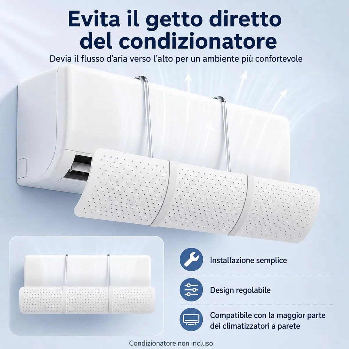 Deflector de Aire Acondicionado Universal, Ajustable y Retráctil para Pared, Evita el Soplado Directo, para Hogar y Oficina, Instalación sin Herramientas