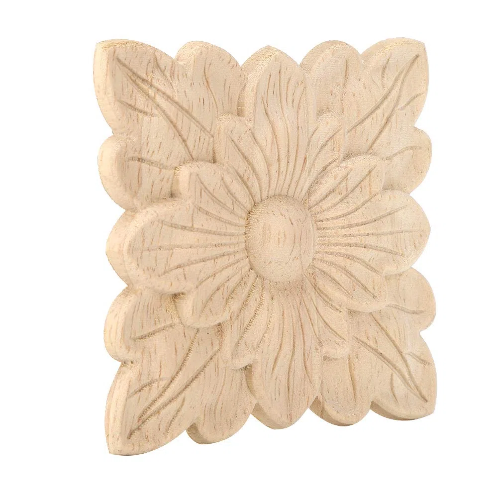Yctze Apliques de Madera Tallada de 4 Piezas con Hermoso Patrón de Flores para Decoración de Muebles, Ideal para Puertas de Jardín, Chimeneas y Molduras