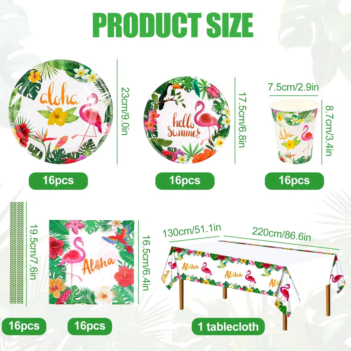 Aloha - Juego de 81 vajilla de fiesta hawaiana, decoración de cumpleaños, platos y vasos de cartón, toallas, diseño de verano, decoración para niños y niñas