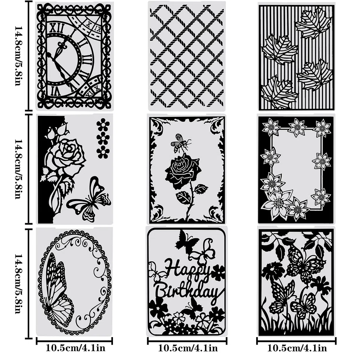 9 Piezas Carpetas de Relieve Plástico,Carpeta de Embossing, para Scrapbooking/Creación de Tarjetas/Álbum de Fotos/Invitaciones/Bricolaje Arte(14.8 x 10.5cm)