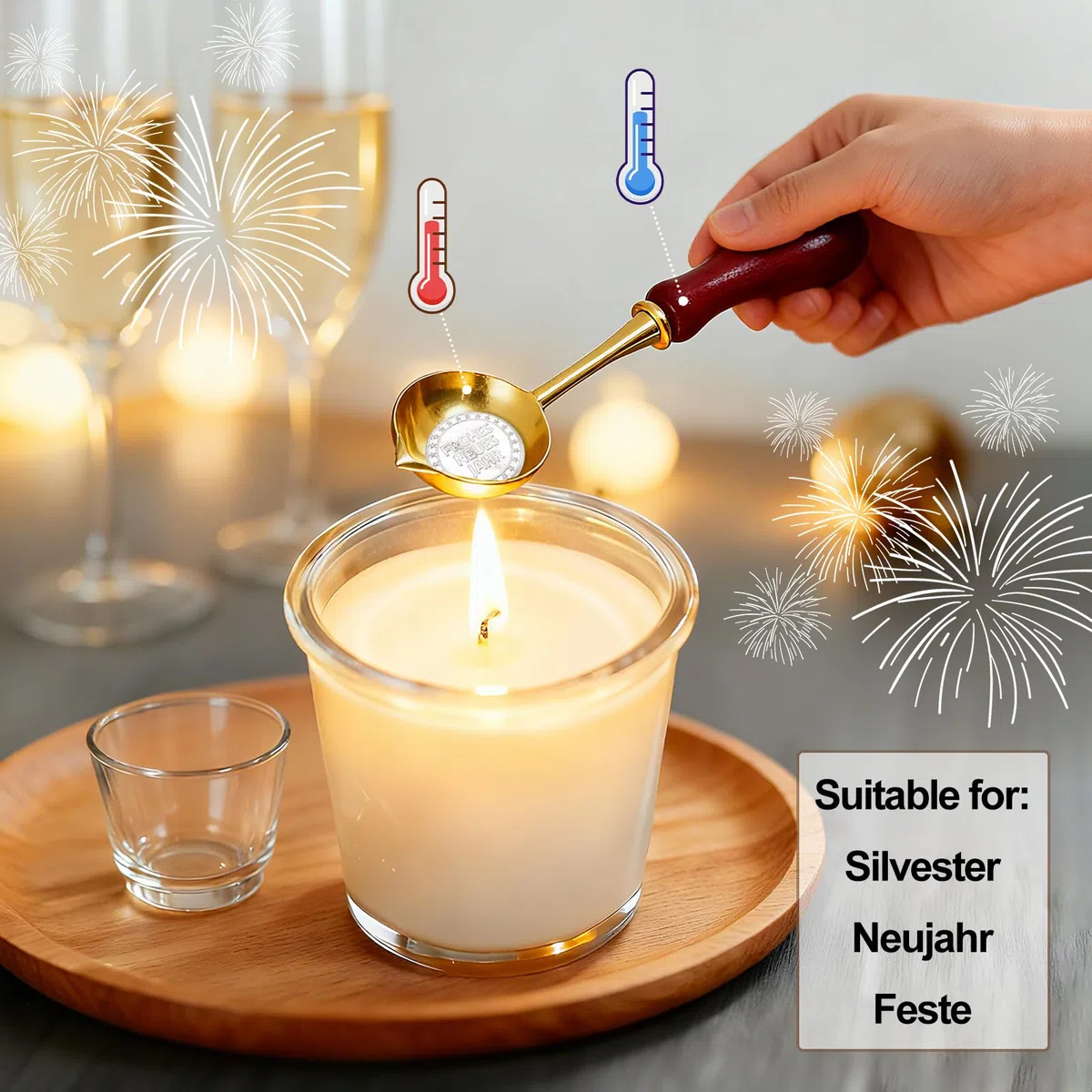 DPKOW Nochevieja Fundición de estaño Set para fundir Plomo, 12 Figuras de estaño Feliz Año Nuevo 2 cucharas Instrucciones, Adivinación Decoración de Nochevieja