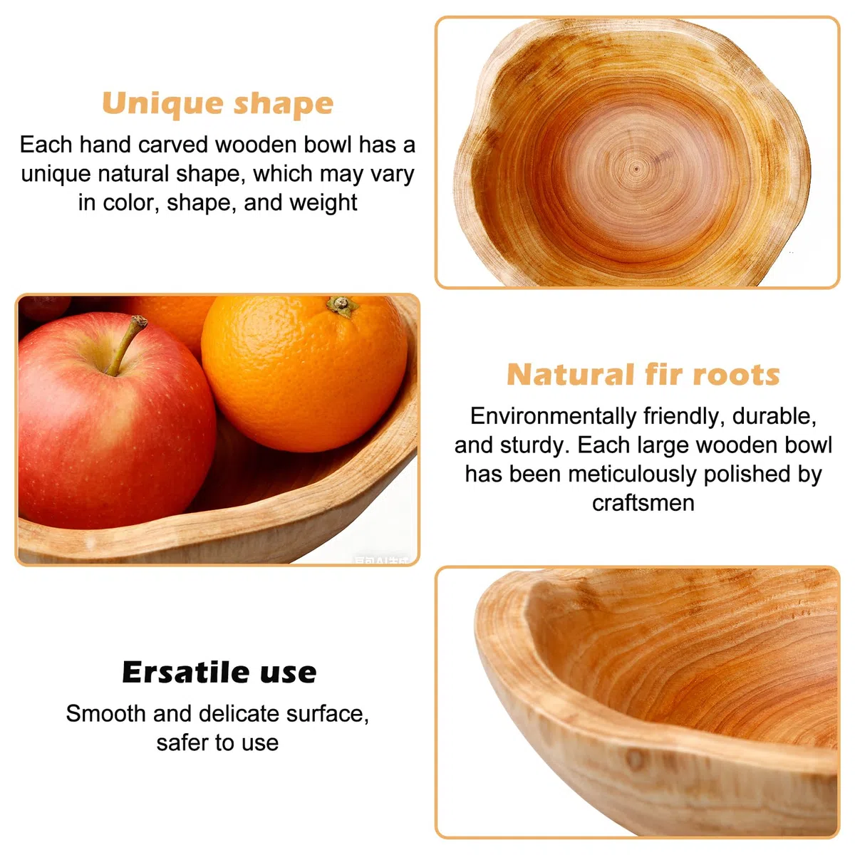 GOMETY Frutero de madera natural, ensaladera de madera, cuenco decorativo hecho a mano, irregular, fruta creativa, cuenco para servir aperitivos para frutas, ensaladas, llaves, decoración (20-24 cm)