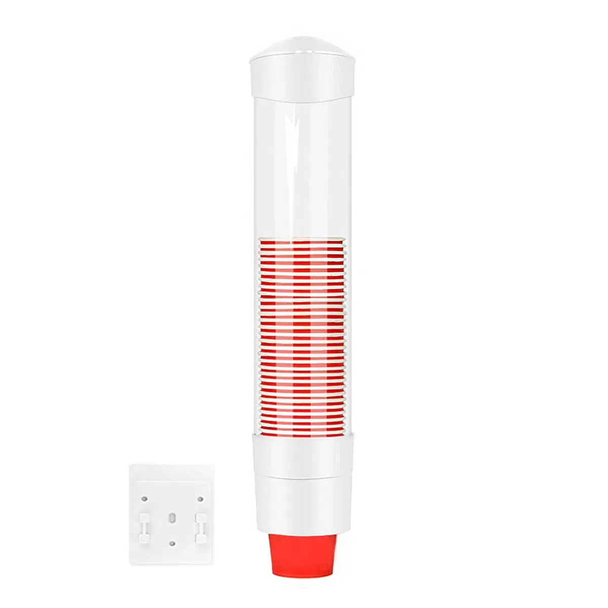 Dispensador de taza de agua montado en la pared con un botón de toque dispensador de taza de plástico antipolvo para tazas de papel de plástico biodegradables conos de papel 7,5 cm 50 tazas (blanco)