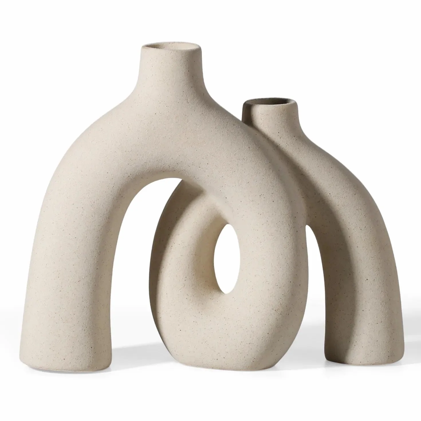 Jarron de Cerámica, Estilo Boho Nórdico Moderno Decorativo Jarron de Flores Estético Cerámico para Decoración del Hogar (Beige)