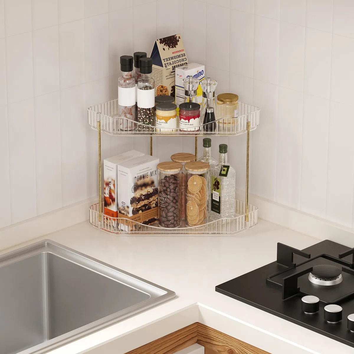 Lifewit Organizador de 2 Niveles para Encimera de Baño, Organizador de Plástico para Maquillaje y Cuidado de la Piel, Bandeja y Estante para Cosméticos en Dormitorio, Tocador, Cocina (Transparente)