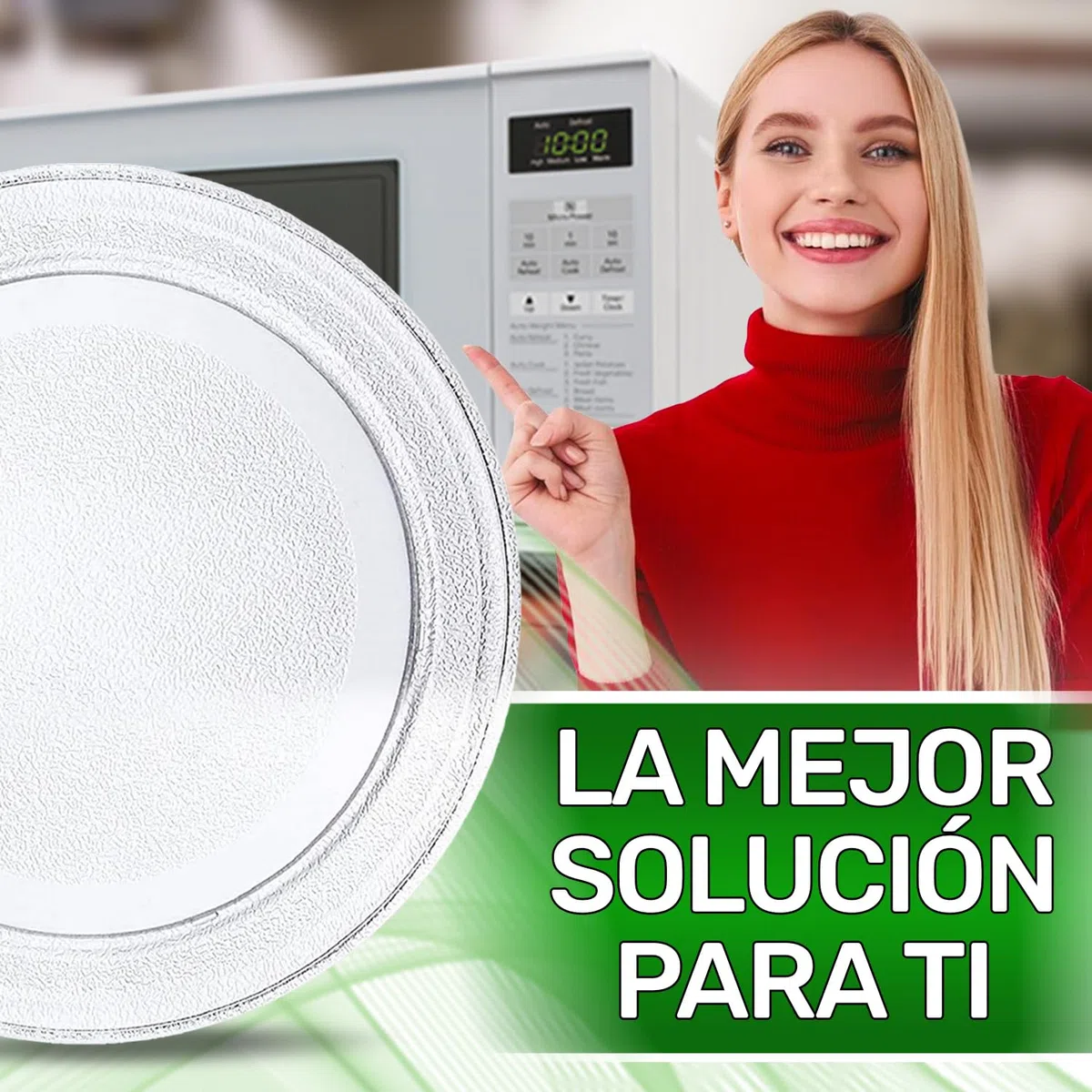 Cristal Plato Microondas Universal con un Diámetro Ø 24,5 cm tiene 3 Pies de Fijación en la Base - ONIX TECH