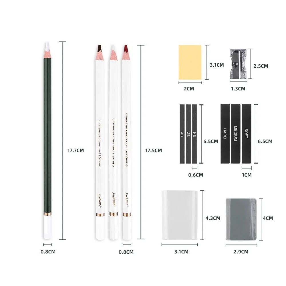 Juego de 43 Lápices de Dibujo Profesional, Set de Dibujo en Carboncillo Incluye Lápices de Carbón Lápices de Boceto, Goma de Borrar y Palo de Carbón, Perfecto para Artistas y Principiantes